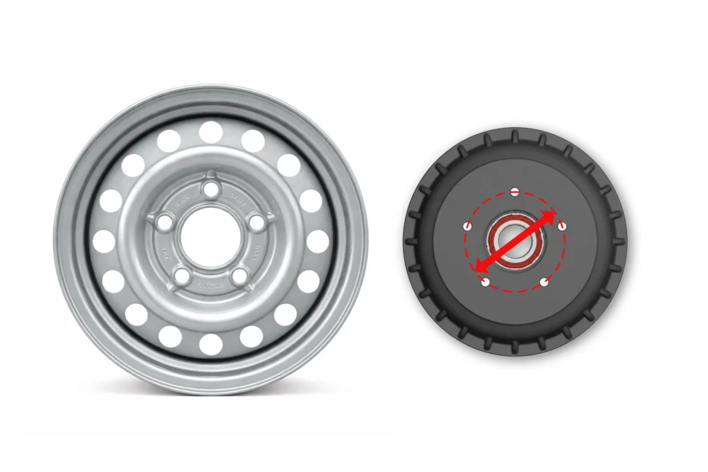 Kolový úchyt - otvory pro uchycení disku kola k náboji.