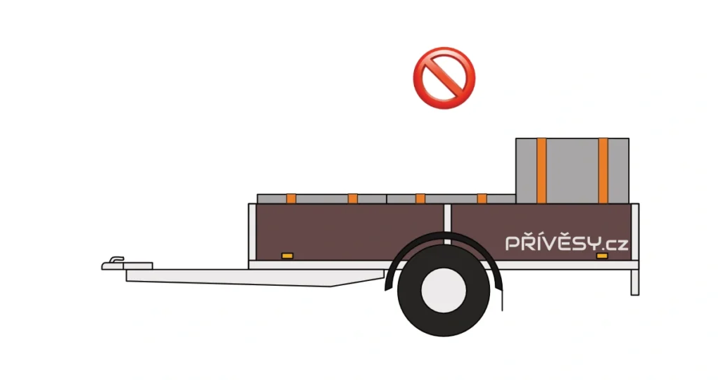 Nesprávné rozložení nákladu na přívěsu s nápravami uprostřed - těžké předměty vzadu.