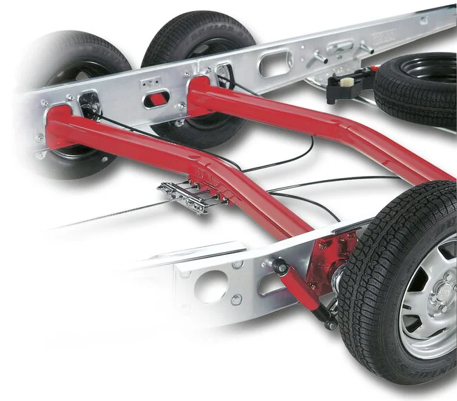 Speciální lomená náprava AL-KO Delta pro obytné přívěsy.