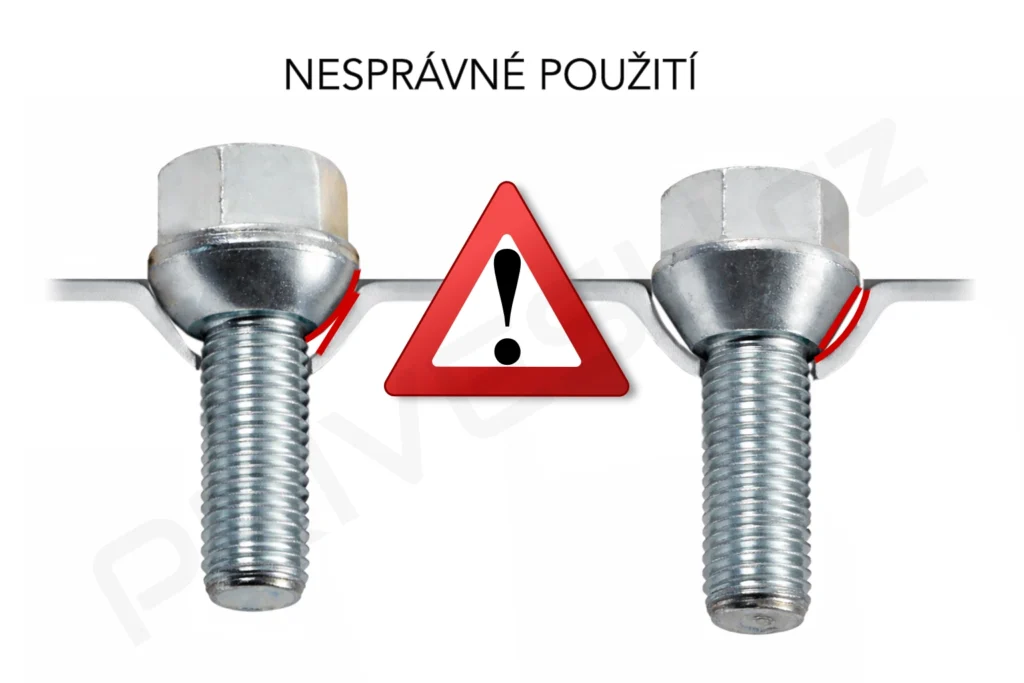 Nesprávné kombinace typu dosedací plochy kolového šroubu a dosedací plochy pro kolový šroub v disku.