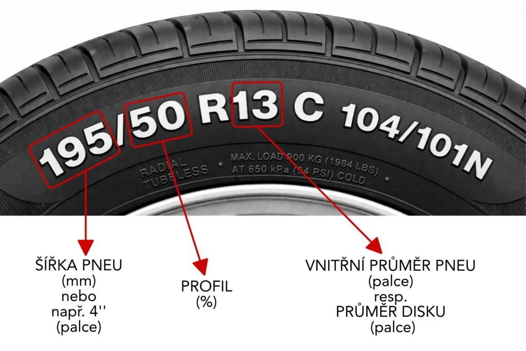 Parametry pneu pro výpočet vnějšího průměru kola